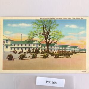 Vintage Petersburg Virginia Camp Lee Linen Postcard 1941 Pack Rolling Barracks